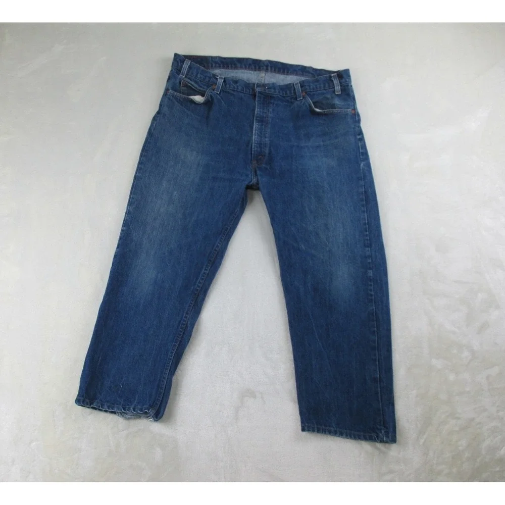 VINTAGE Levi's 505 Pants Mens 42 Blue Denim Jeans Straight Leg HEMMED 80s 42X25*